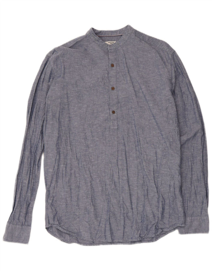 Camicia pullover slim fit da uomo Jack & Jones in cotone screziato blu medio