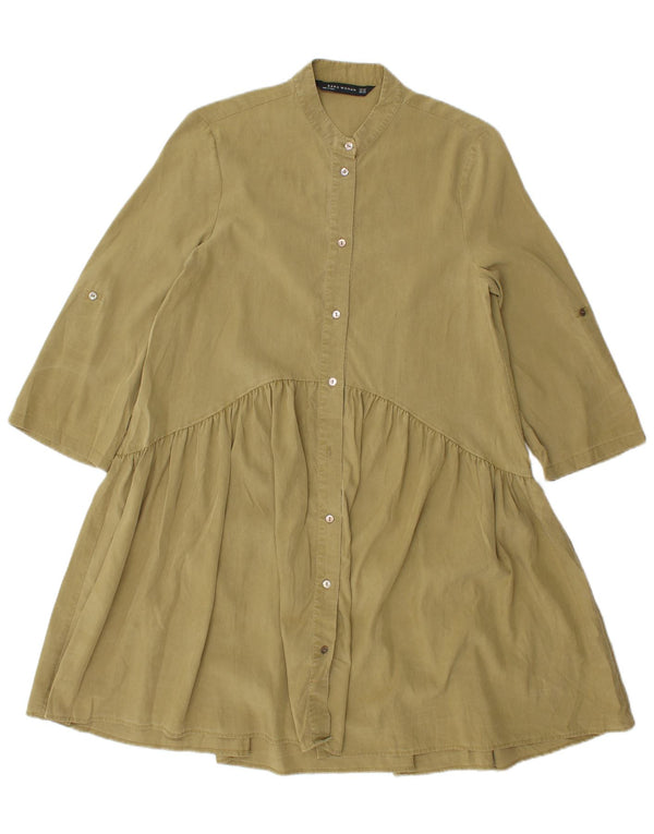 Abito camicia da donna con maniche a 3/4 Zara UK 6 XS Khaki Lyocell