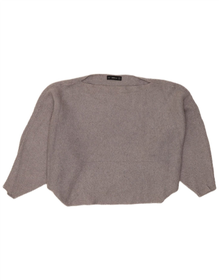 Maglione ZARA da donna oversize corto con scollo a barca UK 14 Grigio medio
