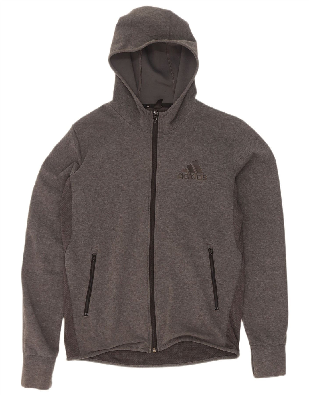 Maglione con cappuccio e zip Adidas da uomo in cotone grigio medio