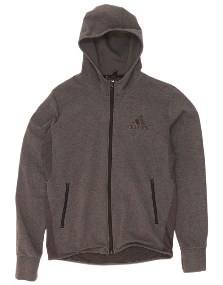 Maglione con cappuccio e zip Adidas da uomo in cotone grigio medio