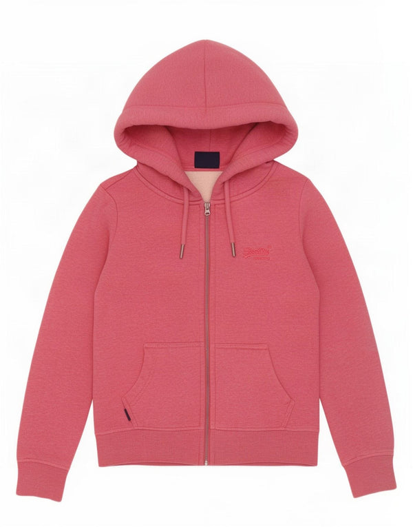 Maglione con cappuccio e zip da donna Superdry UK 8 piccolo cotone rosa
