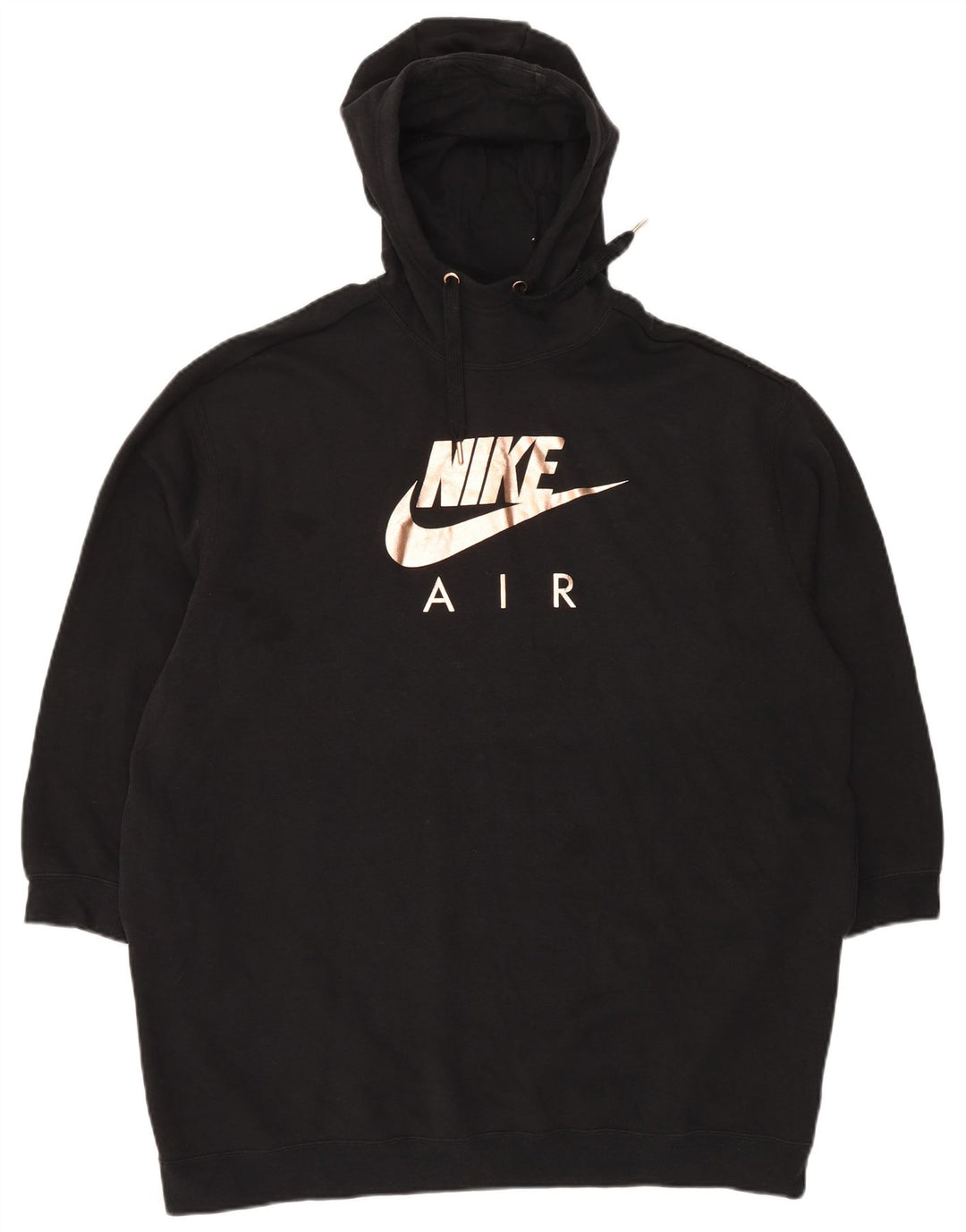 NIKE Felpa con cappuccio grafica lunga oversize da donna UK 16 Large Nera