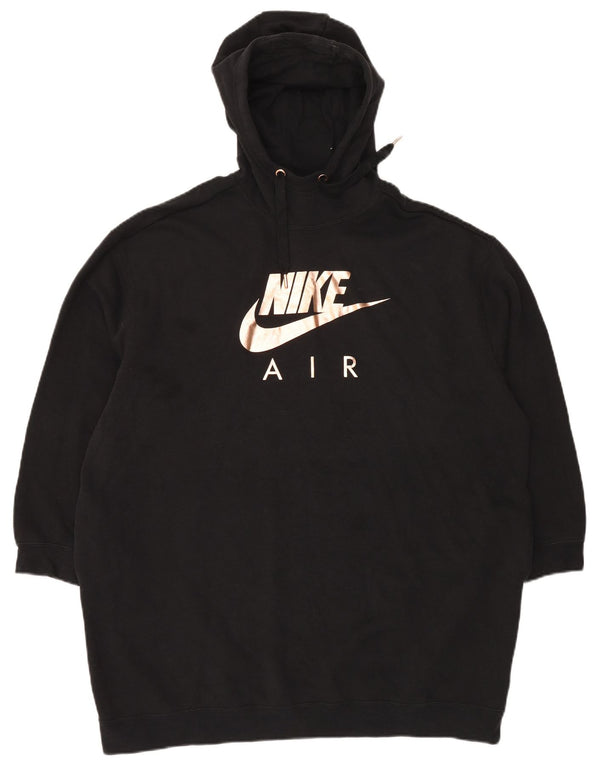 NIKE Felpa con cappuccio grafica lunga oversize da donna UK 16 Large Nera