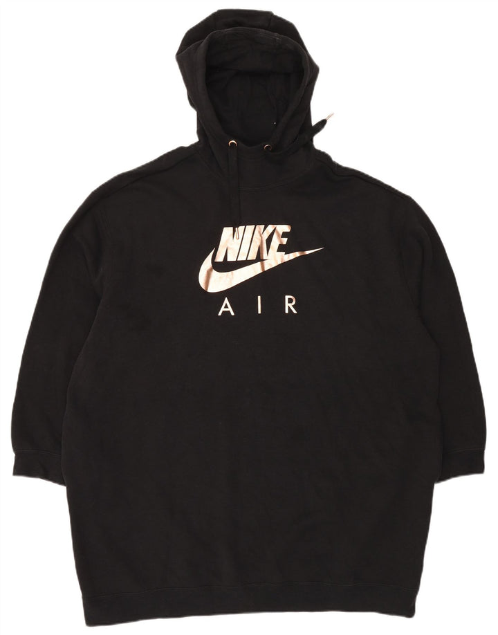 NIKE Felpa con cappuccio grafica lunga oversize da donna UK 16 Large Nera