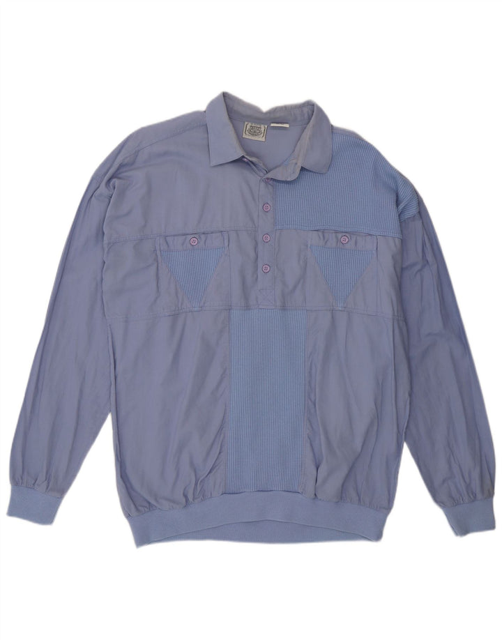 Camicia pullover vintage da uomo IT 50/52 grande cotone color block blu