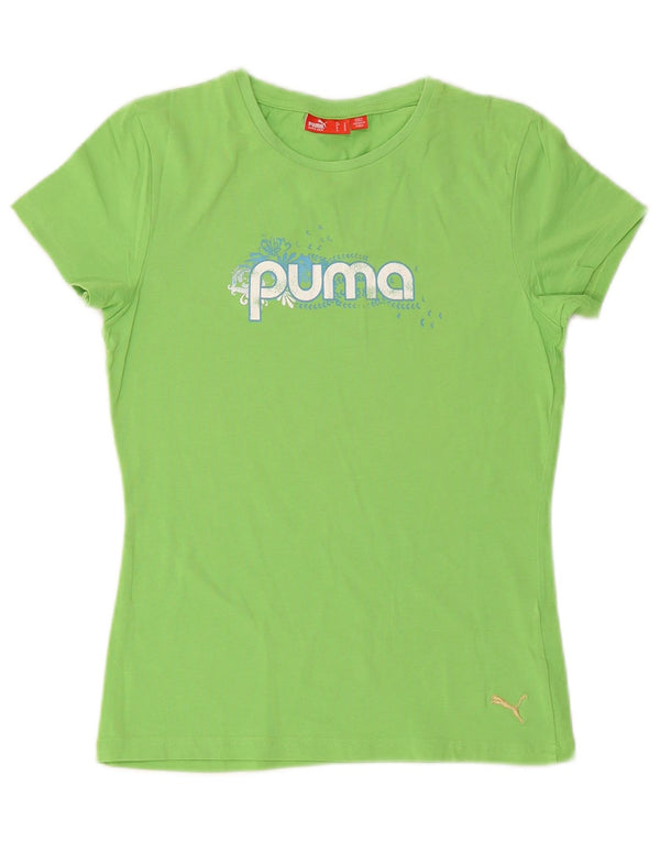 PUMA T-shirt grafica da donna Top UK 12 Verde medio Cotone