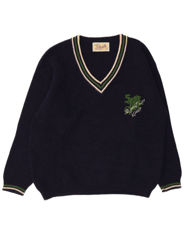 Maglione da uomo con scollo a V S. Moritz XL in acrilico blu navy