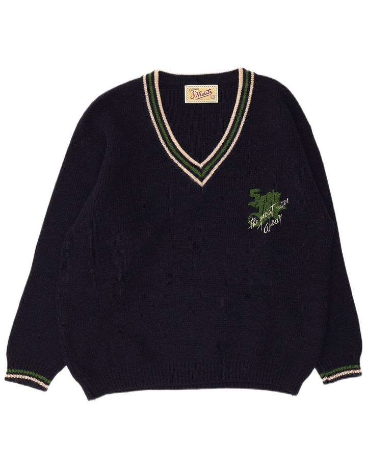 Maglione da uomo con scollo a V S. Moritz XL in acrilico blu navy