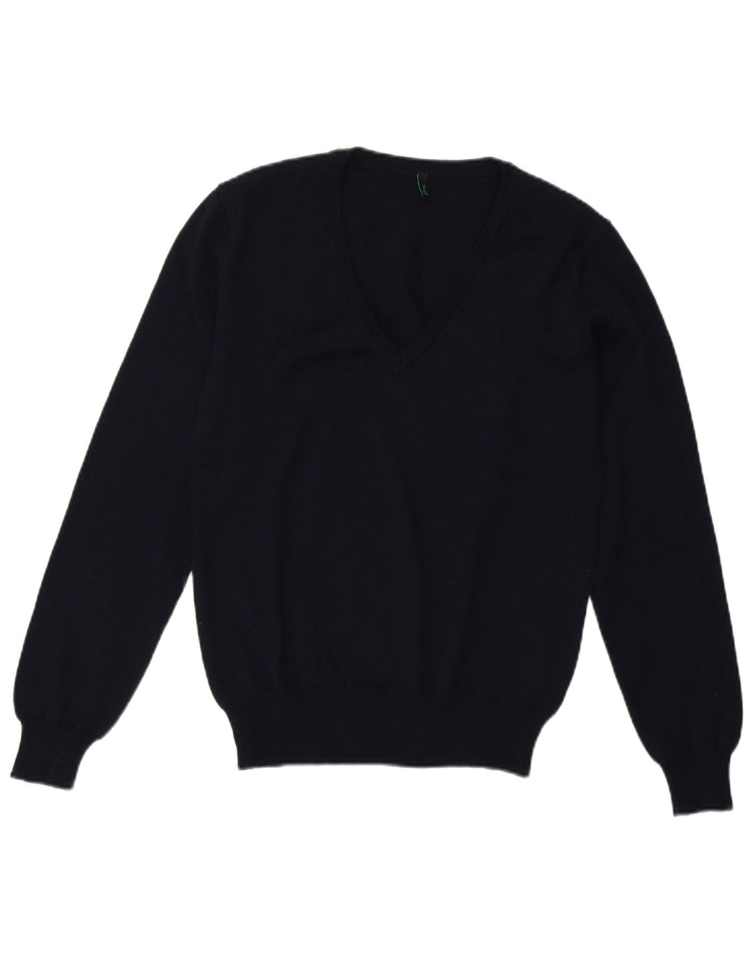 Maglione da donna con scollo a V Benetton UK 10 Small Lana blu navy