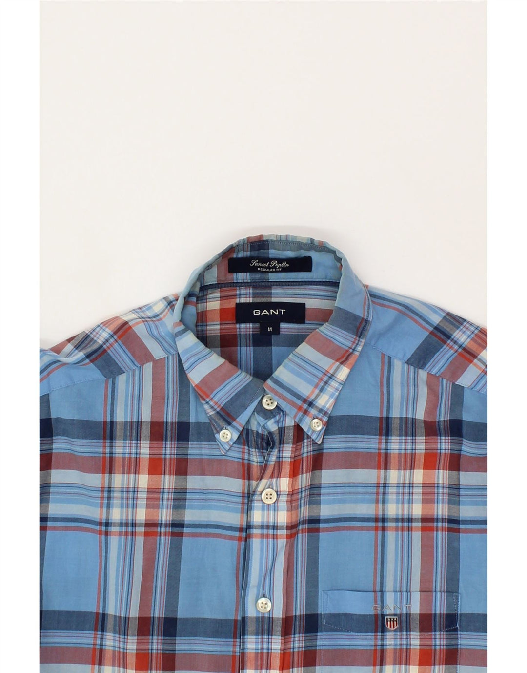 GANT Mens Sunset Poplin Regular Fit Shirt Medium Blue Check Cotton Vintage Gant and Second-Hand Gant from Messina Hembry 