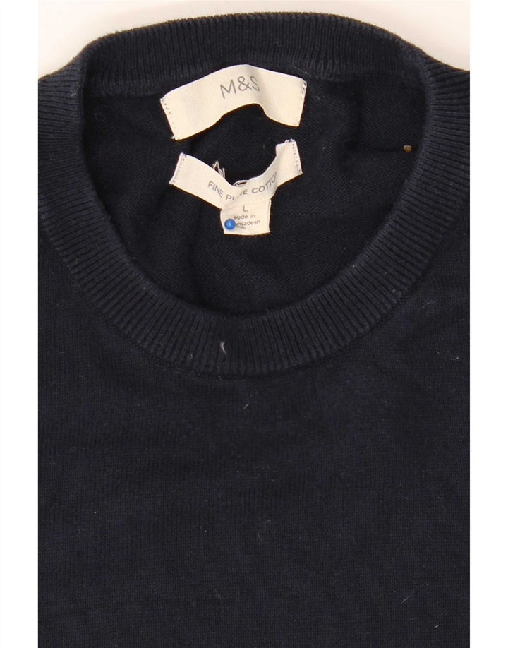 Maglione maglione girocollo da uomo Marks & Spencer grande cotone blu navy