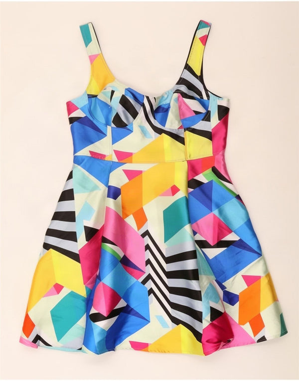 Abito a trapezio senza maniche da donna Coast UK 14 Grande motivo geometrico multicolore