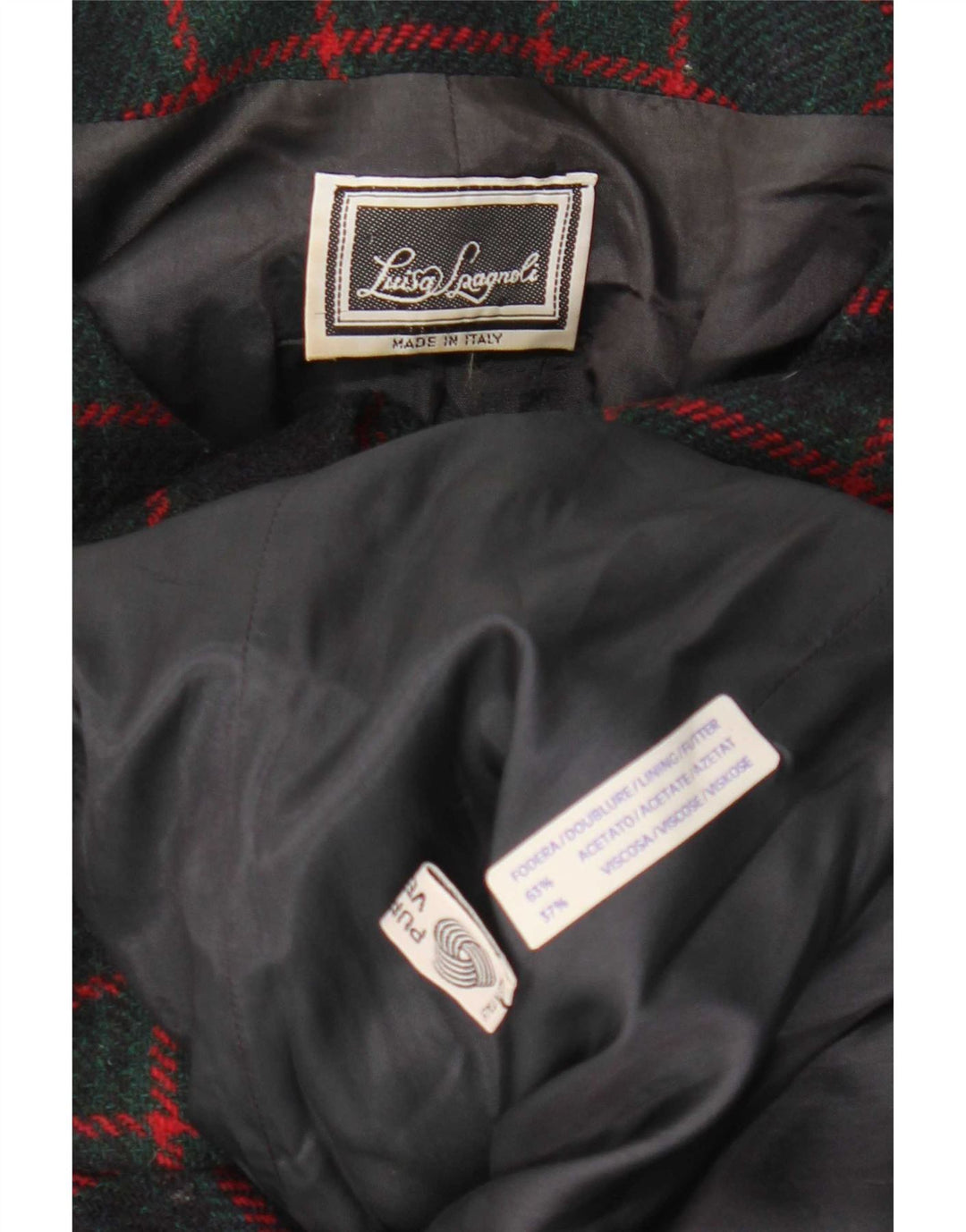 Luisa Spagnoli Giacca Blazer da Donna a 5 Bottoni UK 14 Lana a quadri verdi grandi