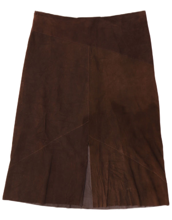 Gonna vintage in pelle scamosciata a vita alta da donna IT 48 XL W32 in pelle marrone