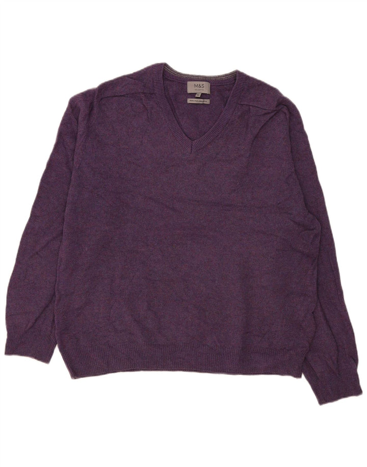 Maglione maglione con scollo a V da uomo Marks & Spencer XL lana viola
