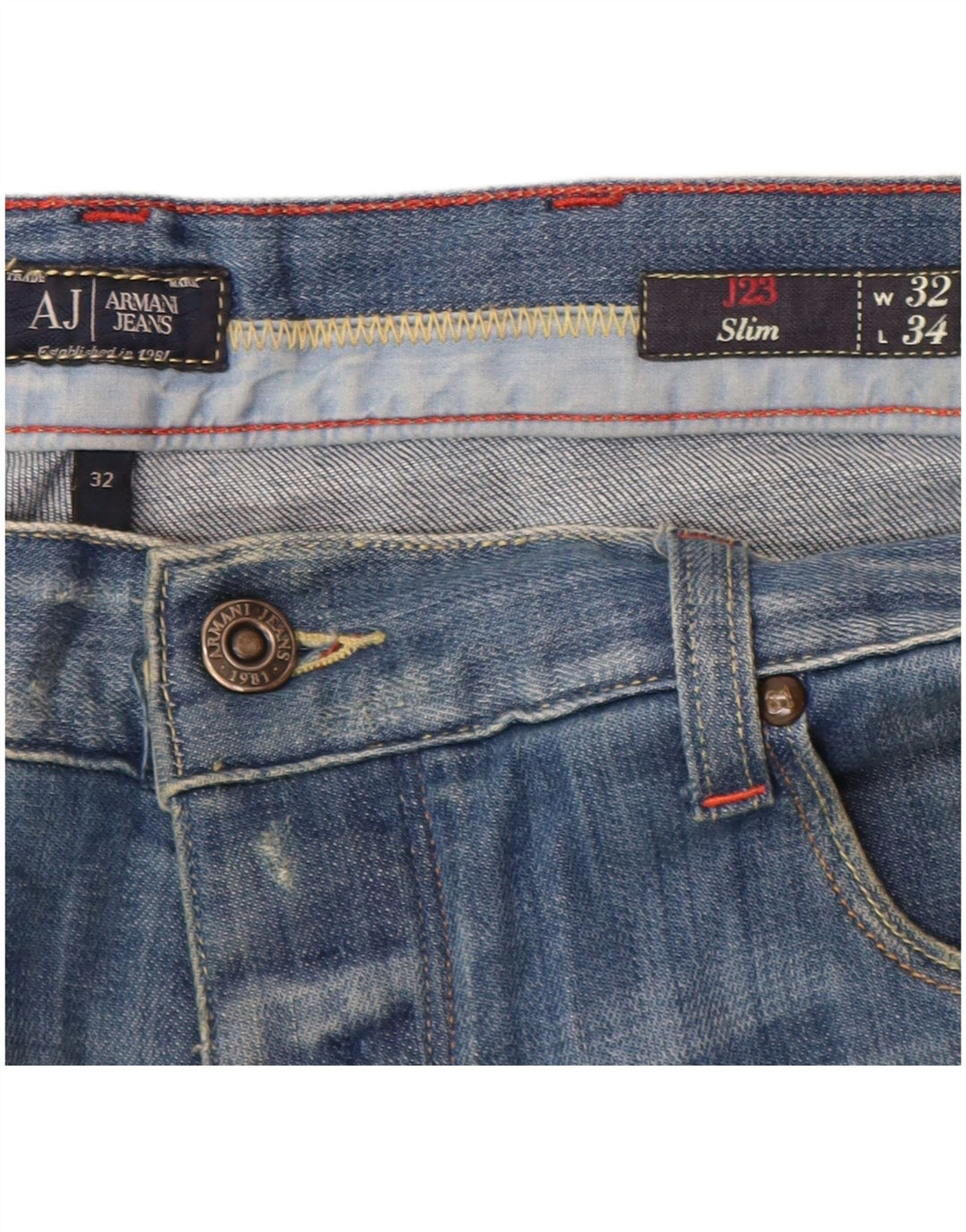 Jeans slim da donna ARMANI W32 L34 cotone blu