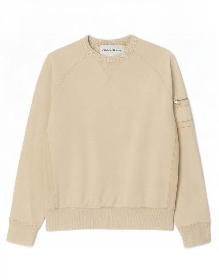 Calvin Klein Jeans Uomo Felpa Maglione Piccolo Cotone Beige