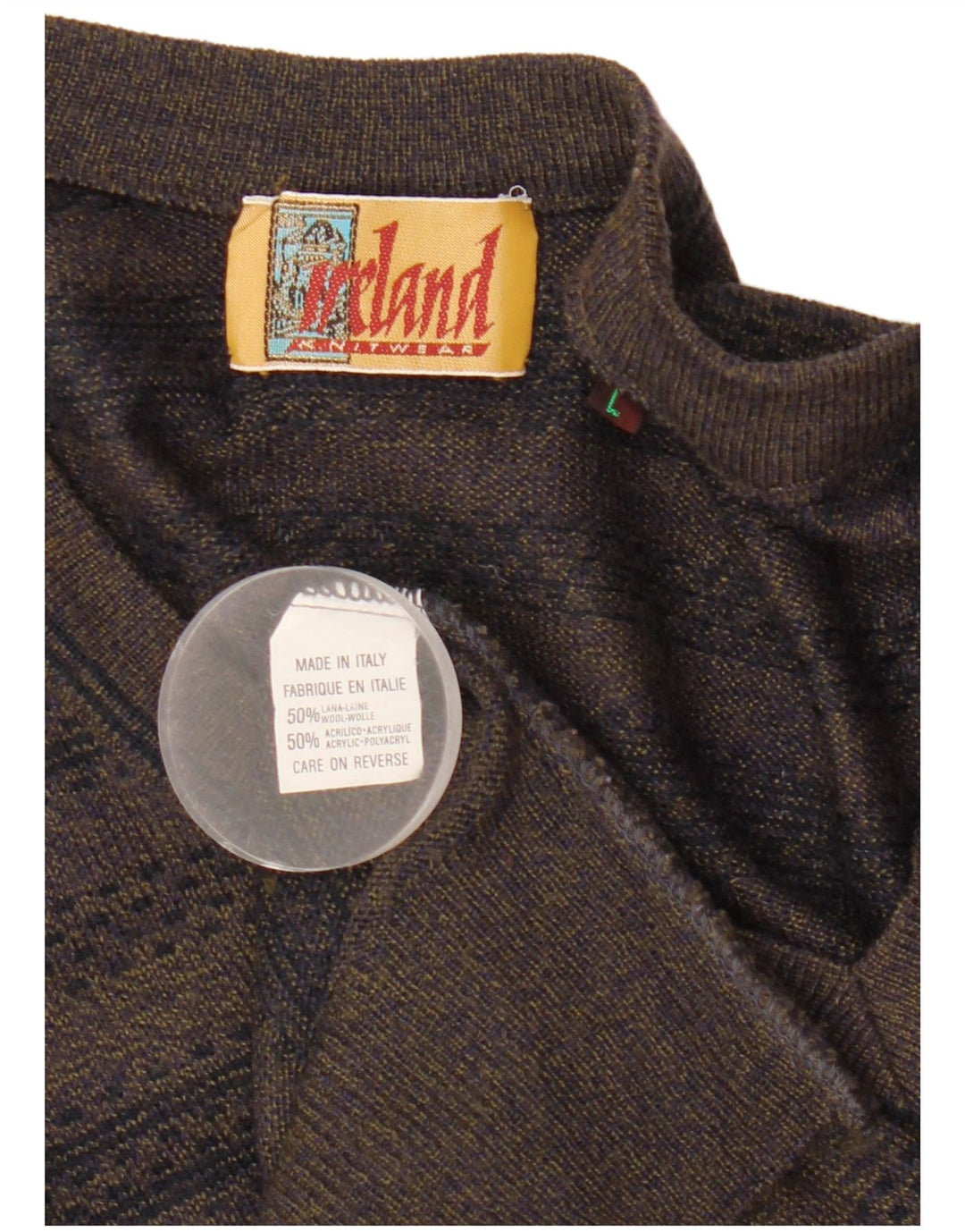 Maglione da uomo con scollo a V irlandese, lana a righe grandi color kaki