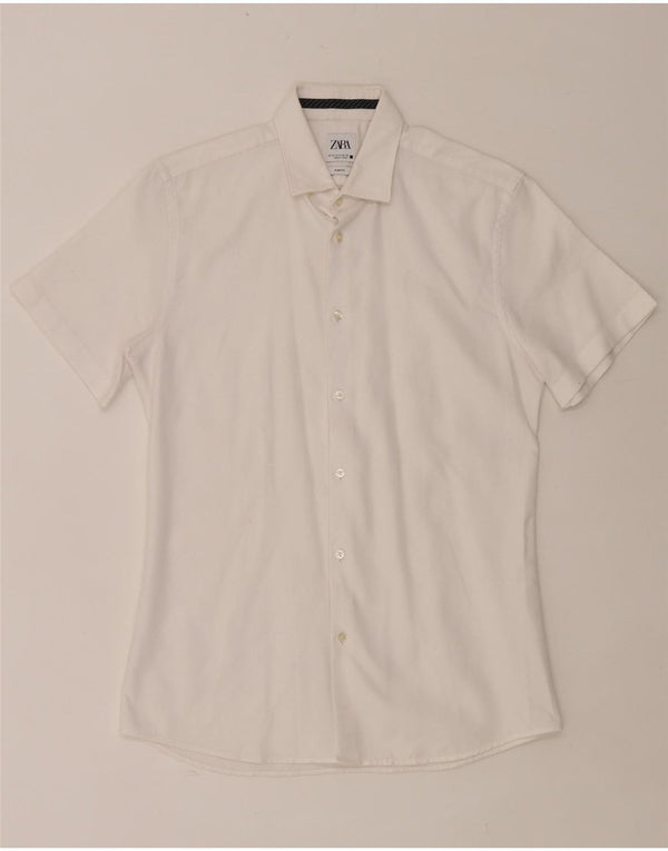 Camicia ZARA da uomo slim fit a maniche corte bianco medio