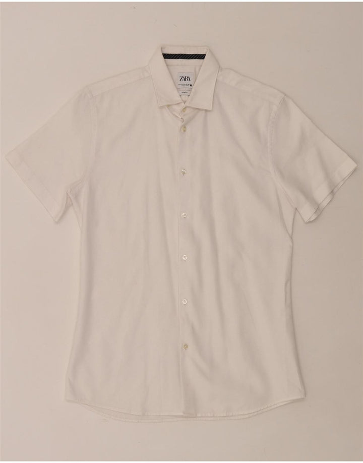 Camicia ZARA da uomo slim fit a maniche corte bianco medio