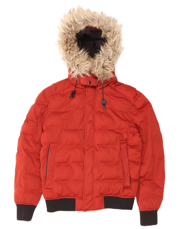 Giacca imbottita corta con cappuccio da uomo Zara UK 40 poliestere rosso medio