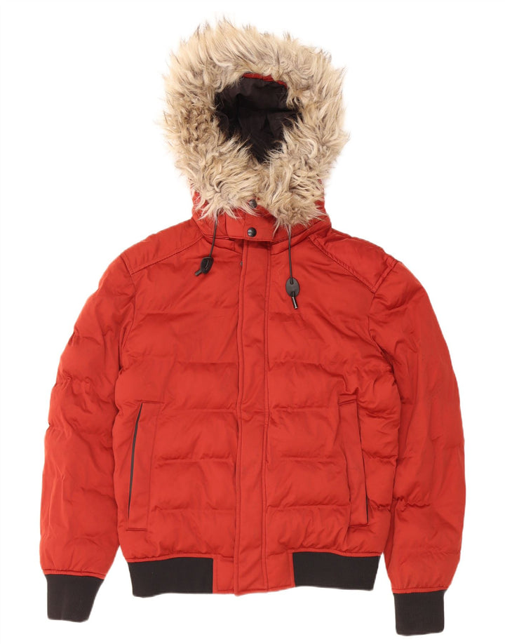Giacca imbottita corta con cappuccio da uomo Zara UK 40 poliestere rosso medio