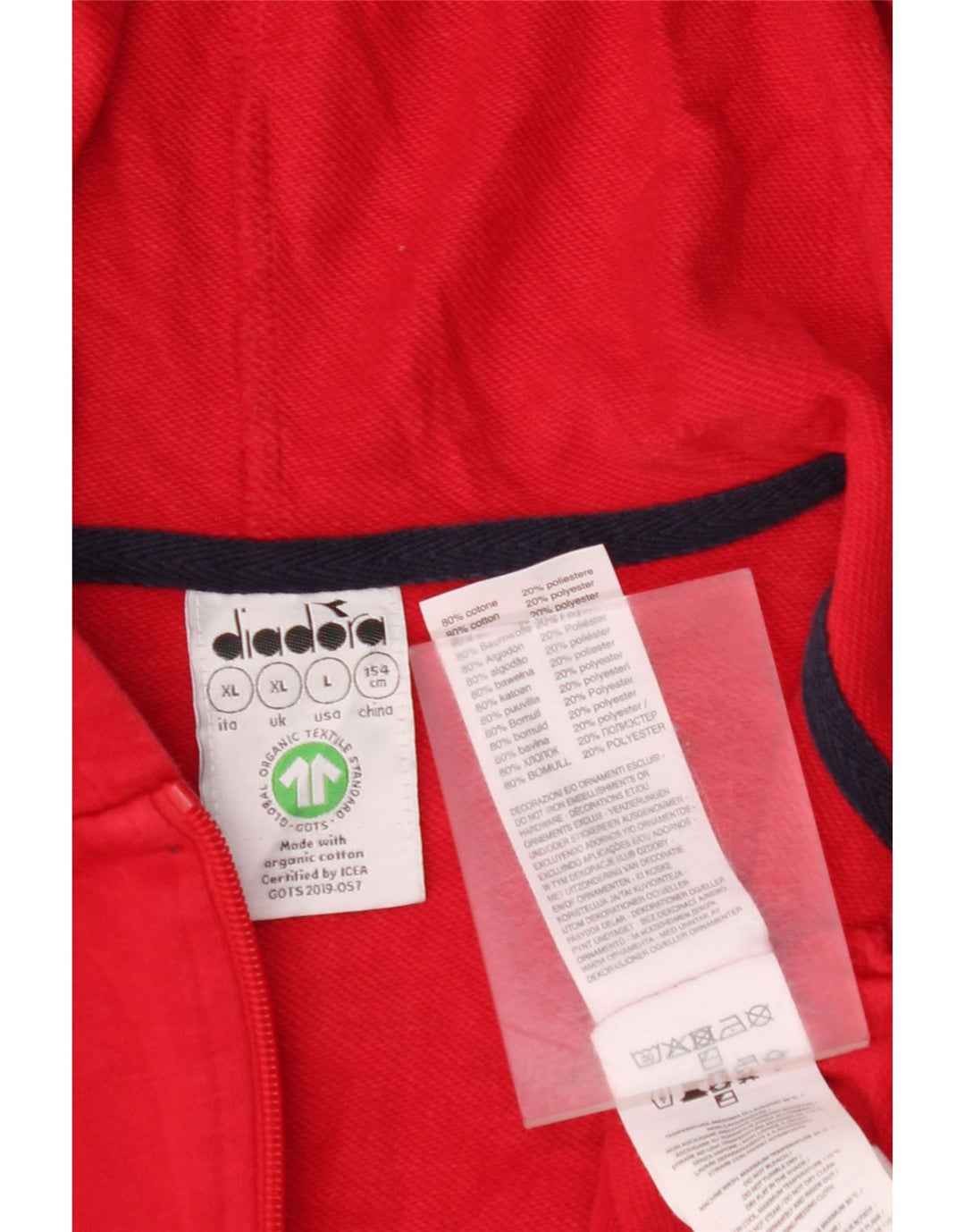 Felpa con cappuccio e zip grafica DIADORA da bambino 11-12 anni XL in cotone rosso