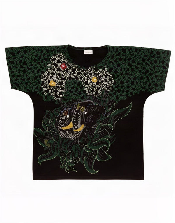 Vintage Womens Graphic T-Shirt Top UK 14 Medium Black Animal Print Cotton