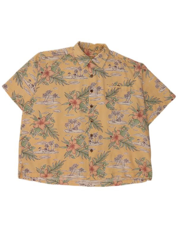 Camicia vintage da uomo a maniche corte 2XL Rayon floreale giallo
