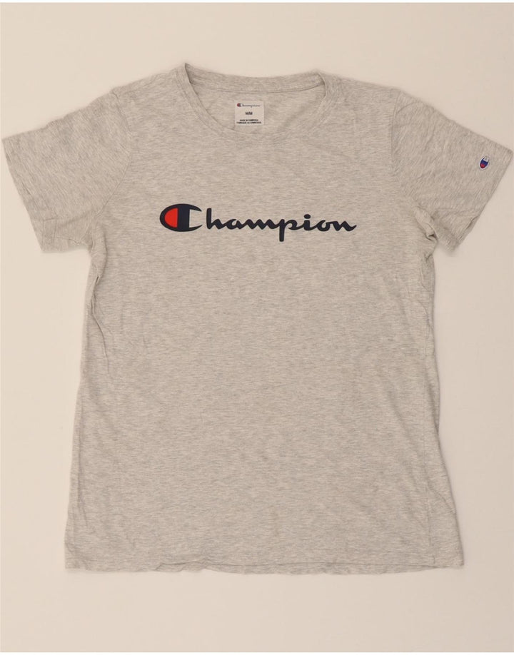 CHAMPION Womens Graphic T-Shirt Top UK 12 Medium Grey Cotton Vintage Champion and Second-Hand Champion from Messina Hembry 