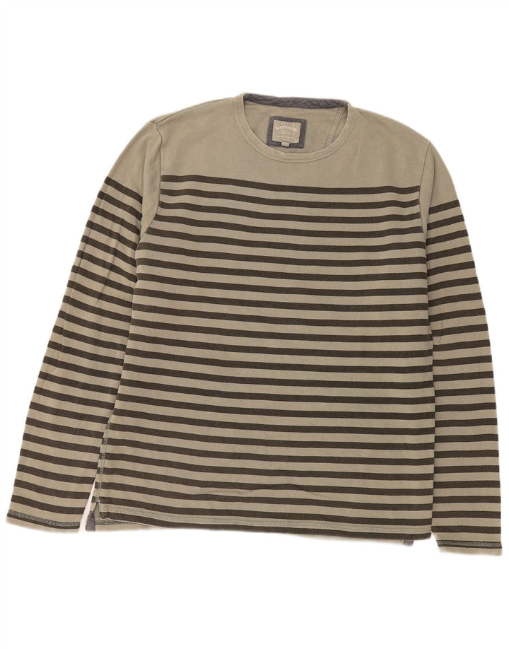 Fat Face Top da uomo a maniche lunghe in cotone a righe beige larghe