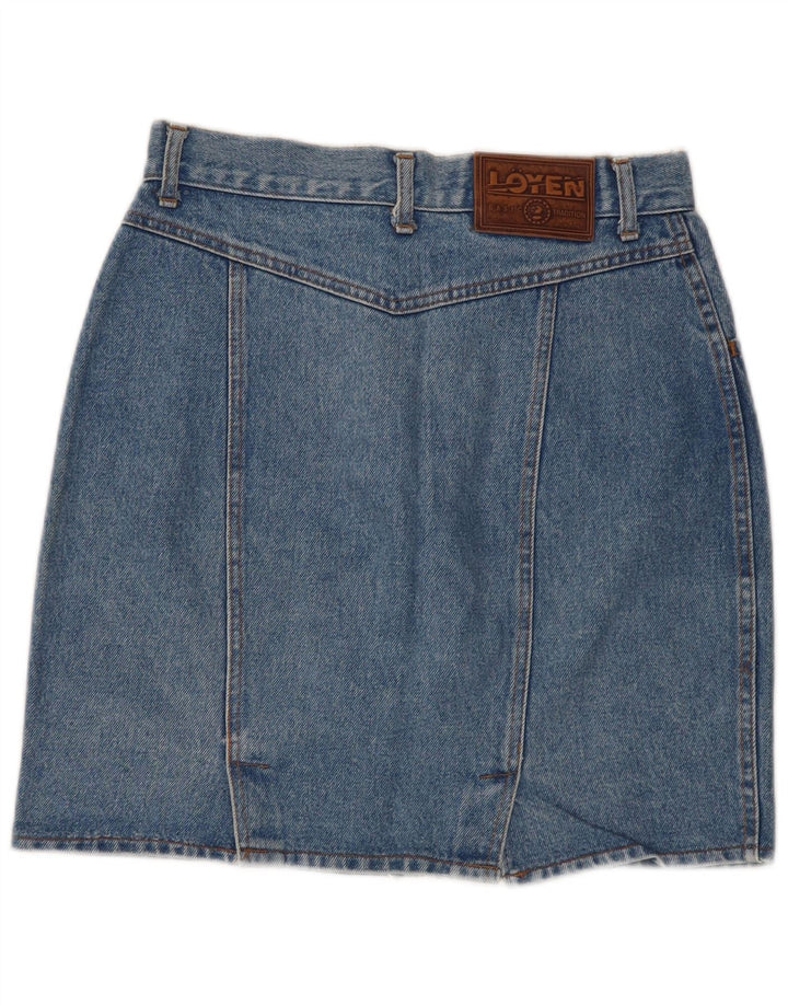 Mini gonna di jeans vintage da donna W29 in cotone blu medio
