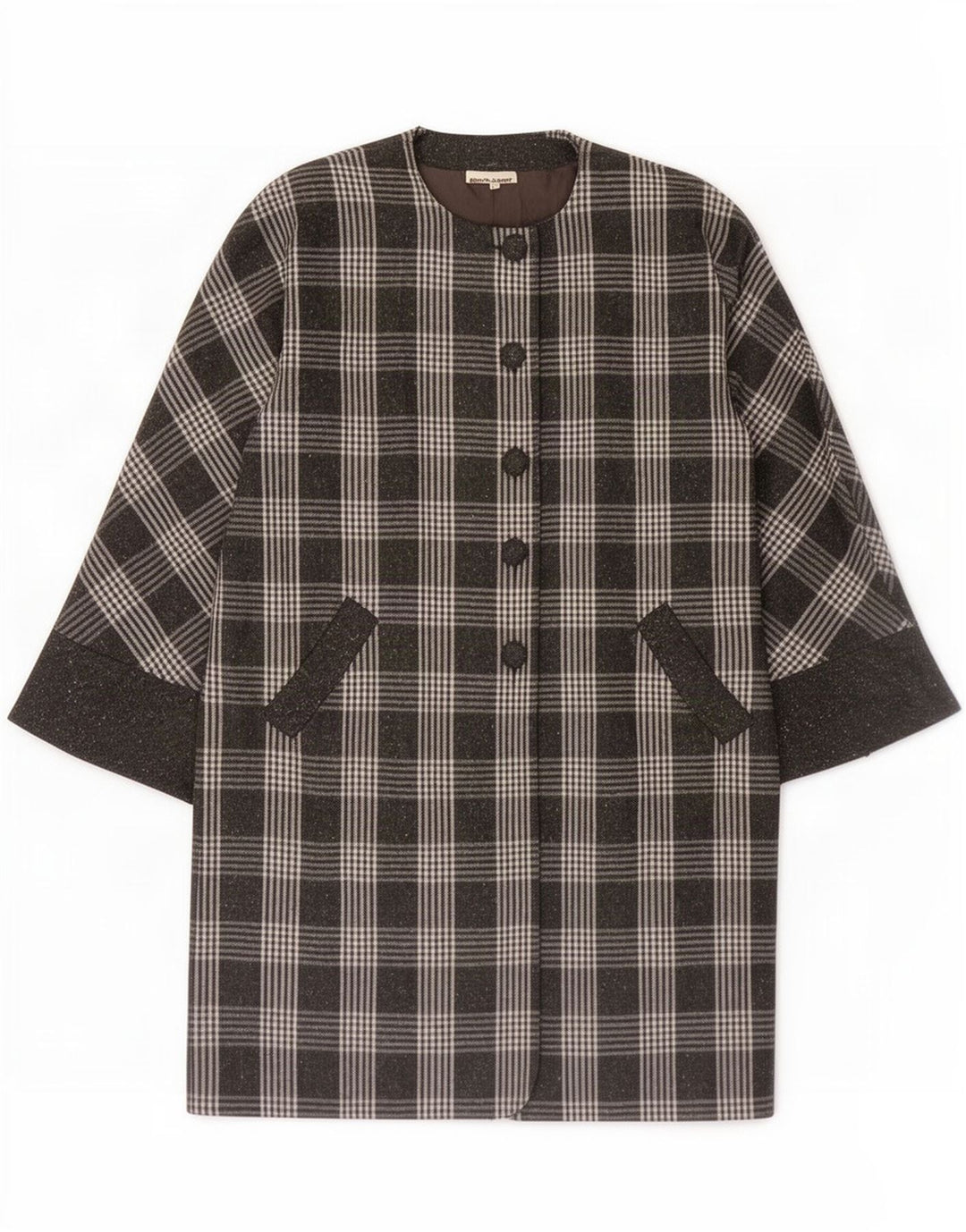 Soprabito vintage da donna IT 48 XL grigio a quadri in angora