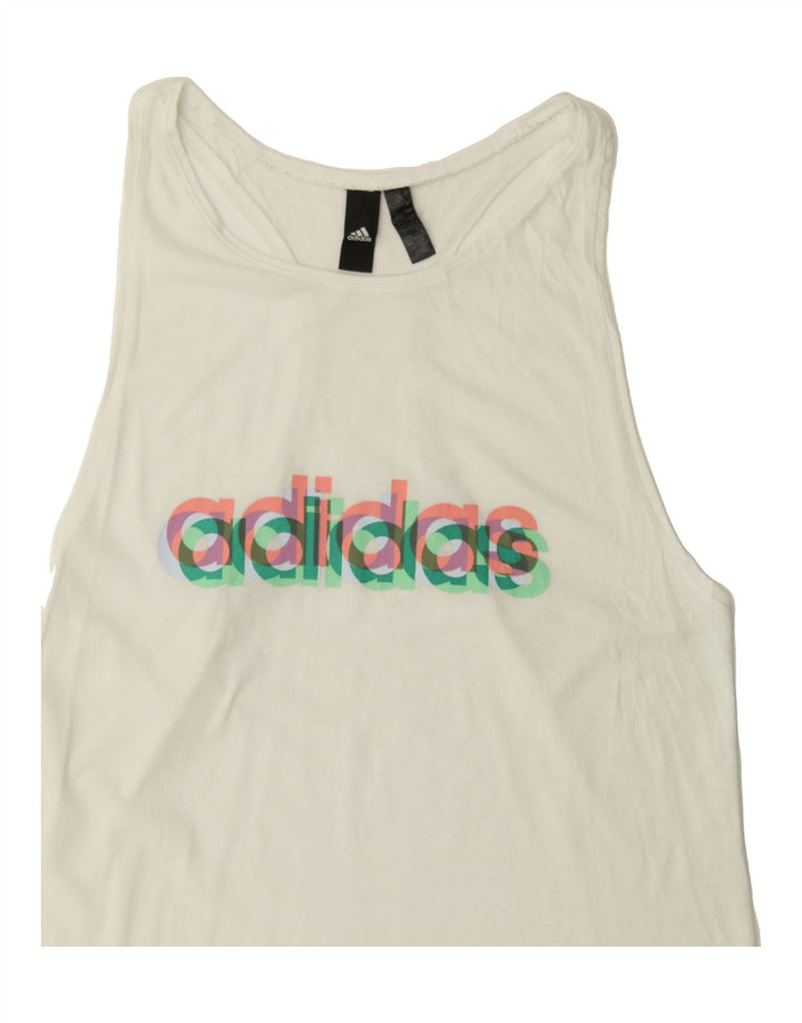 ADIDAS Womens Graphic Vest Top UK 16/18 Large White Polyester Vintage Adidas and Second-Hand Adidas from Messina Hembry 