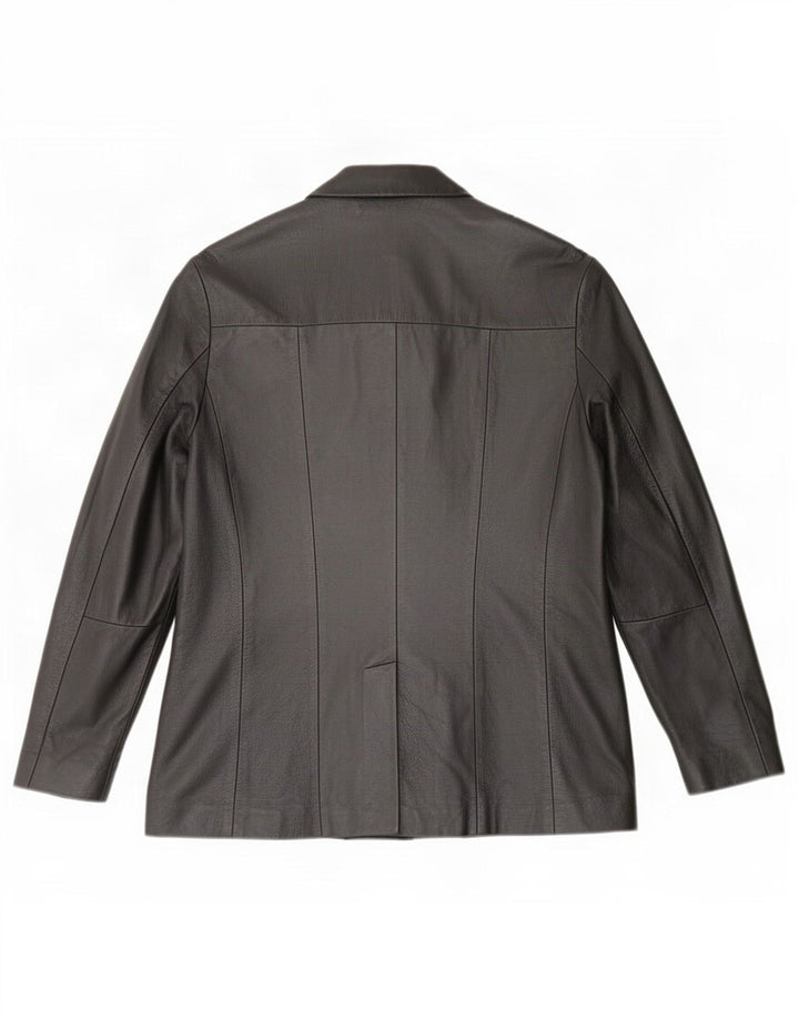 Giacca blazer in pelle vintage da uomo a 4 bottoni UK 36 piccola nera