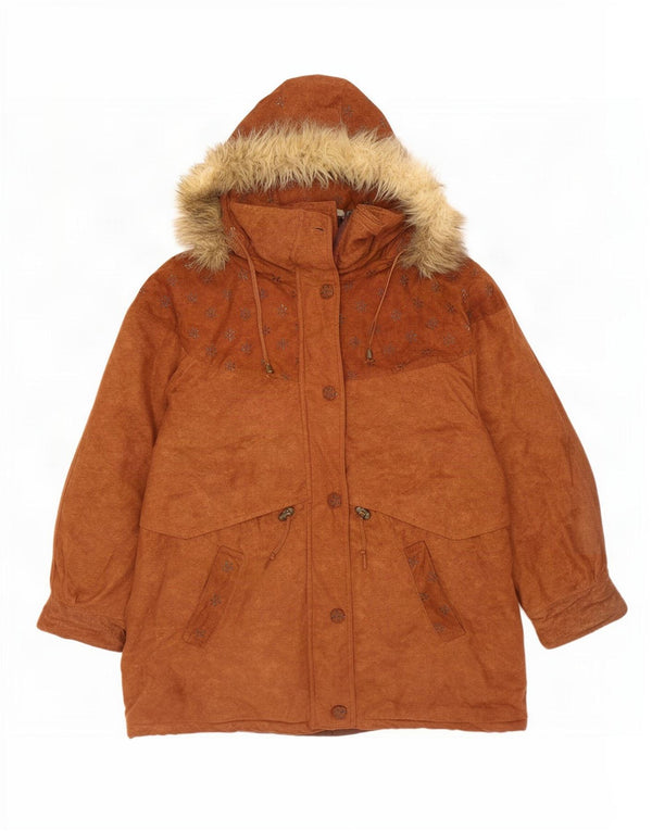 Giacca Parka con cappuccio da donna vintage UK 18 XL Poliestere floreale beige