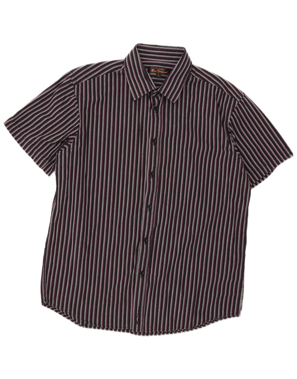Camicia a maniche corte da uomo Ben Sherman in cotone a righe nere grandi