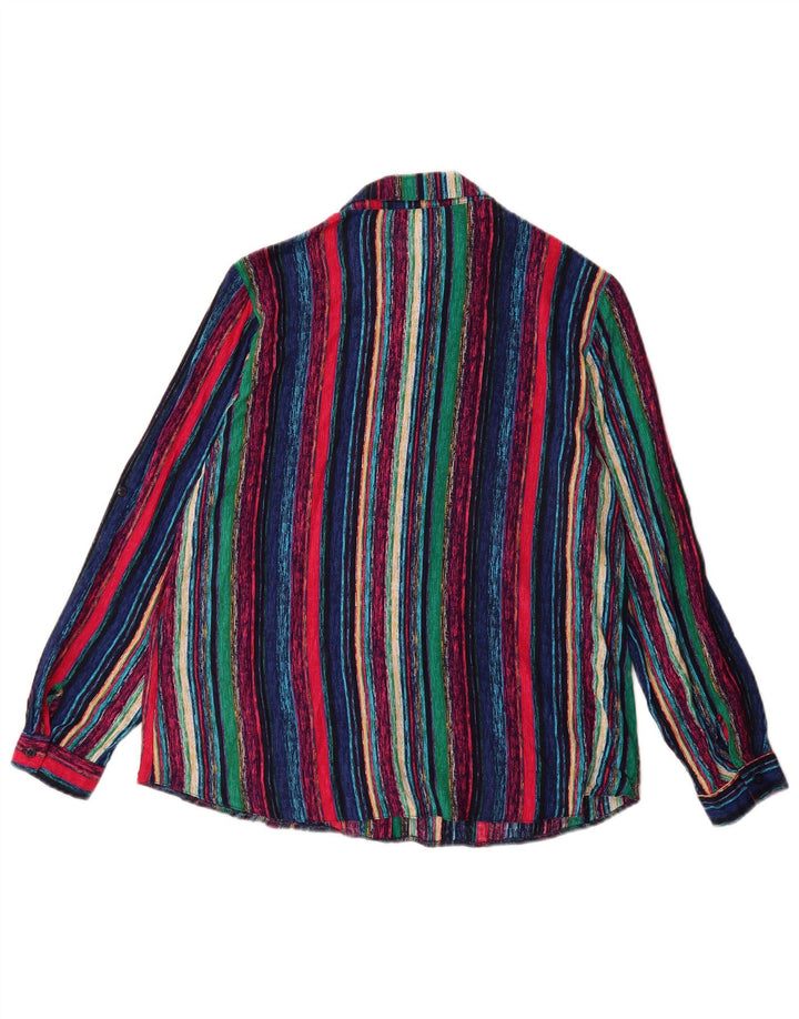 Camicetta camicia vintage da donna UK 12 Viscosa a righe multicolore media