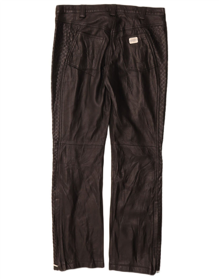 Pantaloni dritti in pelle vintage da donna IT 42 medi W28 L29 Pelle nera