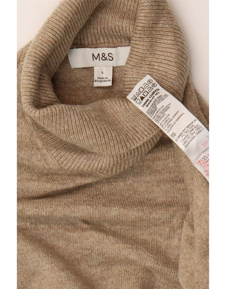 Maglione maglione da uomo Marks & Spencer a collo alto, grande poliestere screziato marrone