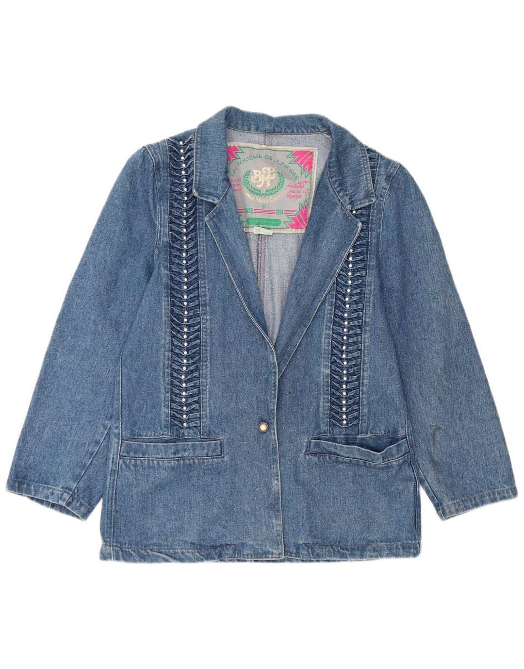 Giacca blazer in denim a 1 bottone da donna Bianca Maria Caselli UK 10 piccola blu