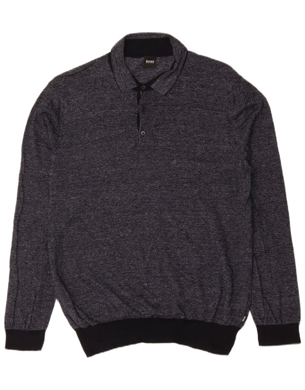 Maglione maglione da uomo Hugo Boss con collo alto 2XL cotone gessato nero
