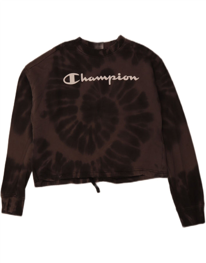 CHAMPION Donna Felpa con grafica corta Maglione UK 14 Marrone medio Tie Dye