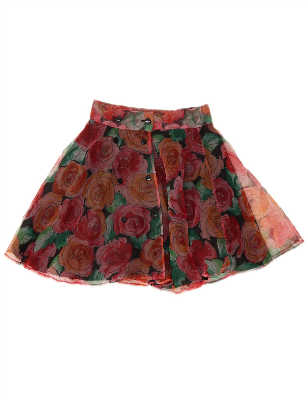Mini gonna circolare da donna vintage W25 piccola in poliestere floreale multicolore
