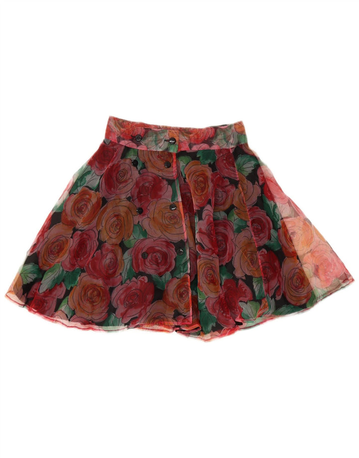 Mini gonna circolare da donna vintage W25 piccola in poliestere floreale multicolore