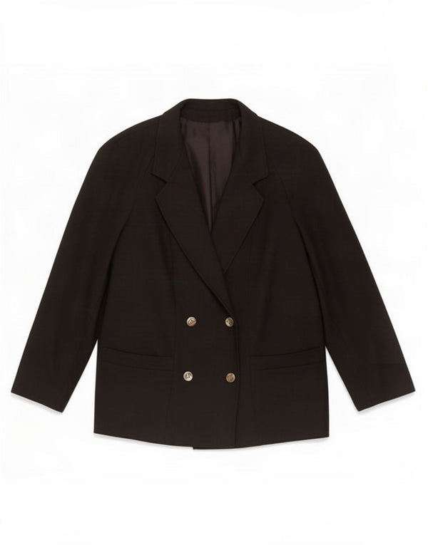 Vintage Womens Double Breasted Blazer Jacket IT 45 Medium Black Wool