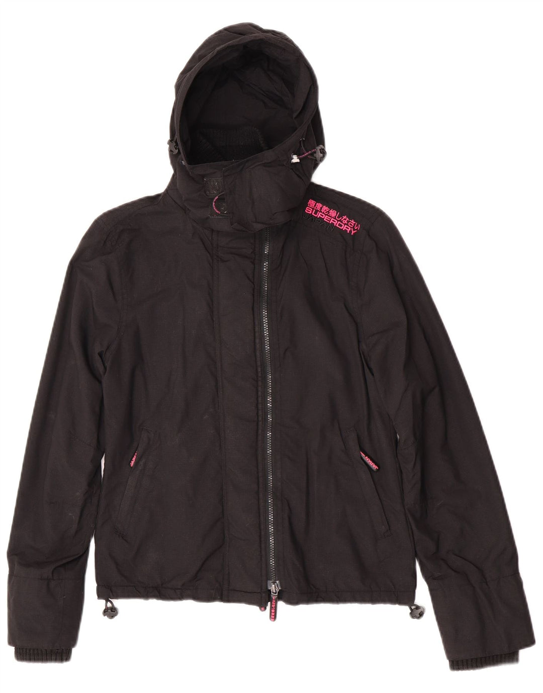 Giacca a vento con cappuccio da donna Superdry UK 10 Small nylon nero