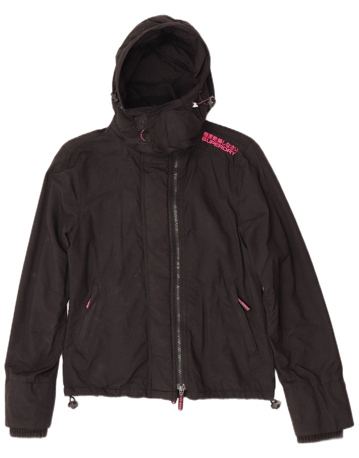 Giacca a vento con cappuccio da donna Superdry UK 10 Small nylon nero