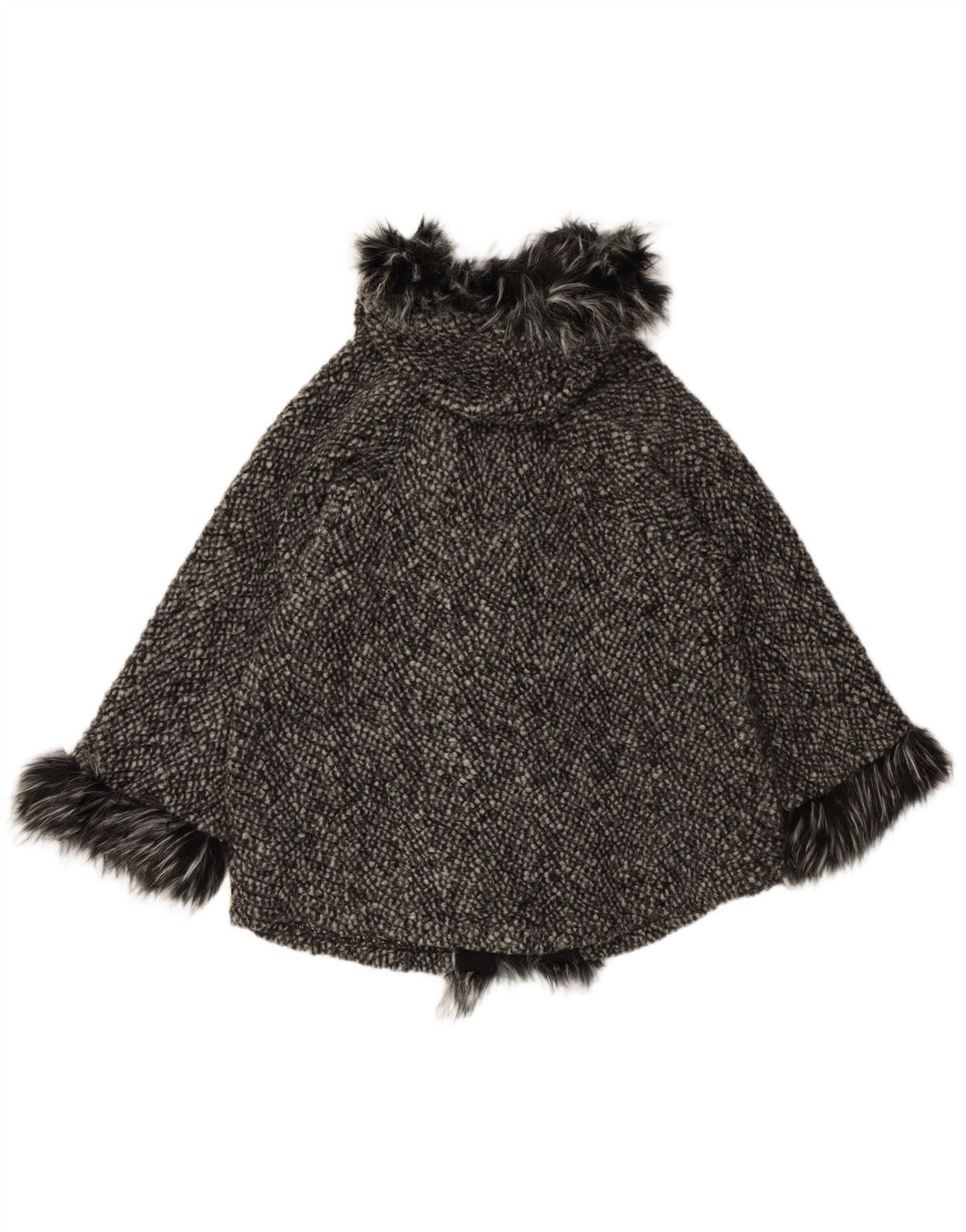 Cappotto a mantella con cappuccio vestibilità ampia da donna VINTAGE UK 10 piccolo in lana nera